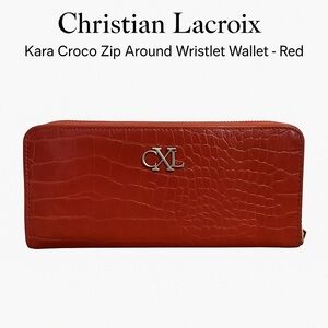 Christian Lacroix Kara Croco Zip Around Wristlet Wallet – Red
